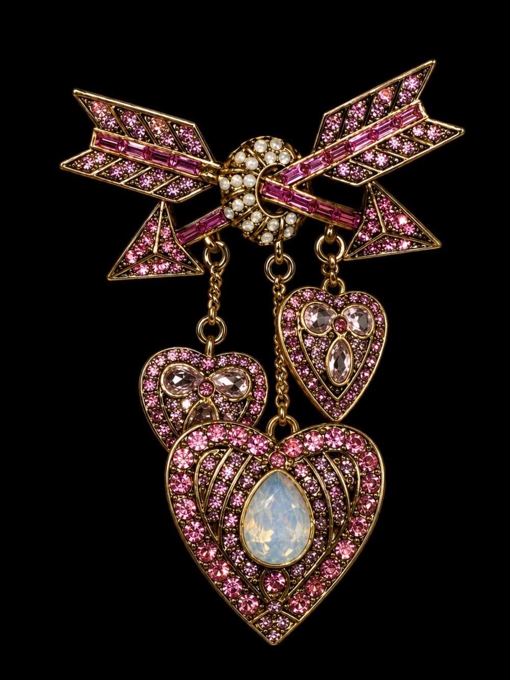 Chic Pink and Gold Heart Brooch